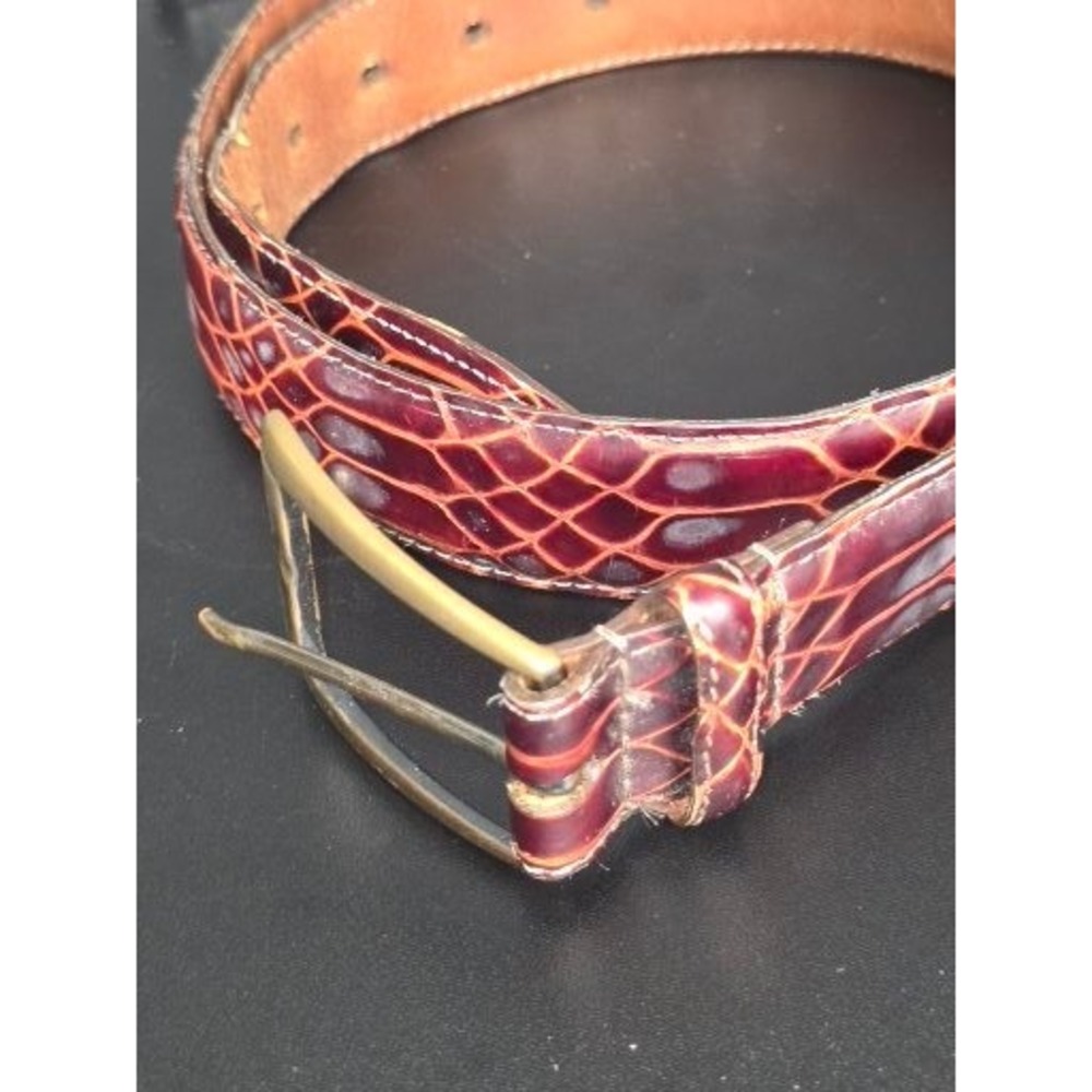 Johnston‎ & Murphy Mens 34 Burgundy Embossed Italian Calfskin Leather Belt USA - Picture 5 of 7